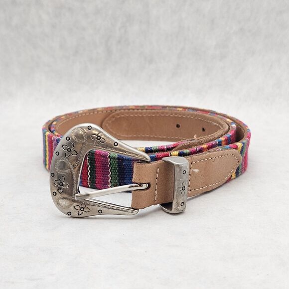 VTG Y2K Colorful Guatemalan Woven Embroidered & Leather Boho Belt Size XL - Picture 1 of 6